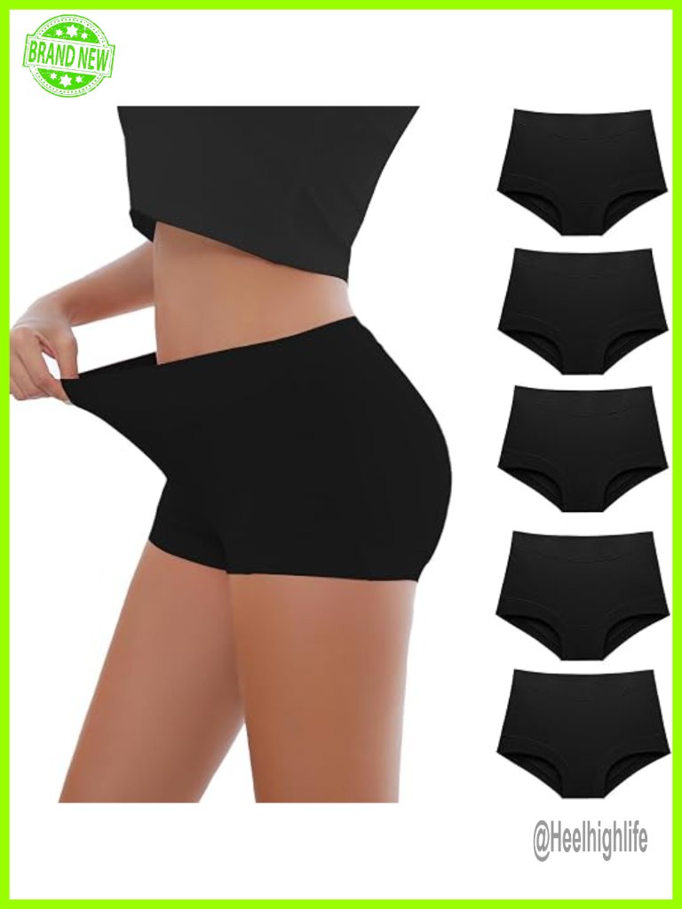 Women's Cotton Boyshort Underwear 5-Pack High Waisted Full Coverage